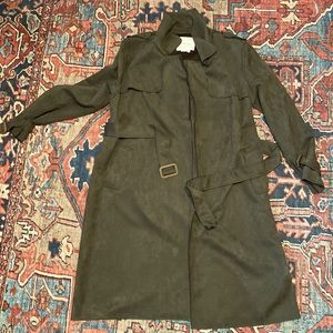 Anthropology faux suede trench coat size large, olive green